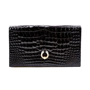 Gucci Vintage Folio Wallet Gold Hardware Crocodile Leather Black